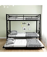 Simplie Fun Heavy-duty Sturdy Meta Twin over Full Bunk Bed/l/ Noise Reduced/ Safety Guardrail/No Box Spring Needed, Black