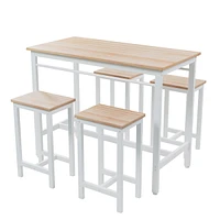 Simplie Fun 5-piece modern kitchen table with four bar stools Bar table set 5PC, metal frame and Mdf, white oak,47.5" L x 23.7" W x 35.5" H.