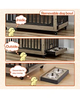 Streamdale Furniture Durable & Stylish Dog Crate Flip-Top, Wheels, Adjustable Bowl