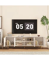 Classic Grooved Tv Cabinet with Stylish White Texture and Ample Storage