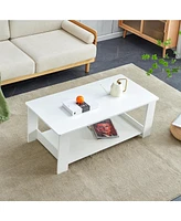 Modern, Practical White Double-Layered Coffee Table for Living Room, Bedroom, and Study (43" x 22" x 16.5")