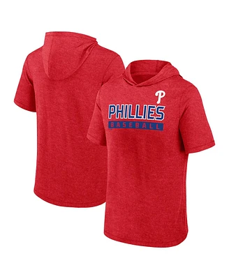 Fanatics Men's Heather Red Philadelphia Phillies Push Short Sleeve Pullover Hoodie