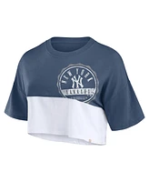 Fanatics Women's Navy/White New York Yankees Color Split Boxy Cropped T-Shirt