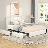 Streamdale Furniture Anda Queen Size Ivory Boucle Upholstered Platform Bed with Patented 4 Drawers Storage, Tufted Headboard, Wooden Slat Mattress Sup