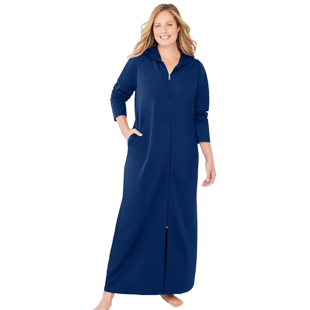 Dreams & Co. Women's Plus Long Hooded Fleece Sweatshirt Robe