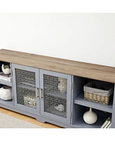 Multi-Purpose Tv Stand with Ample Storage, 70" Light Blue & Oak, for TVs up to 80