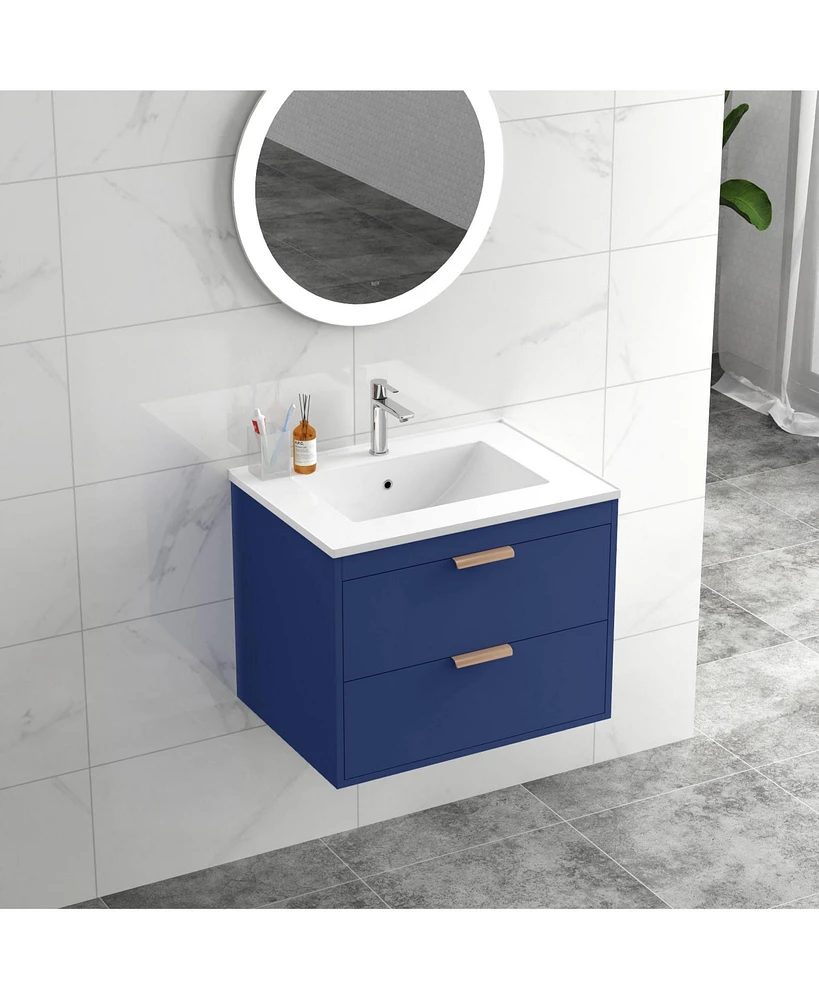 Streamdale Furniture Modern Wall Mount Bathroom Vanity with Undermount Porcelain Sink and Mdf Cabinet