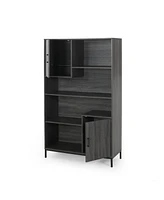 Contemporary Faux Wood Bookcase with Cabinets and Iron Legs