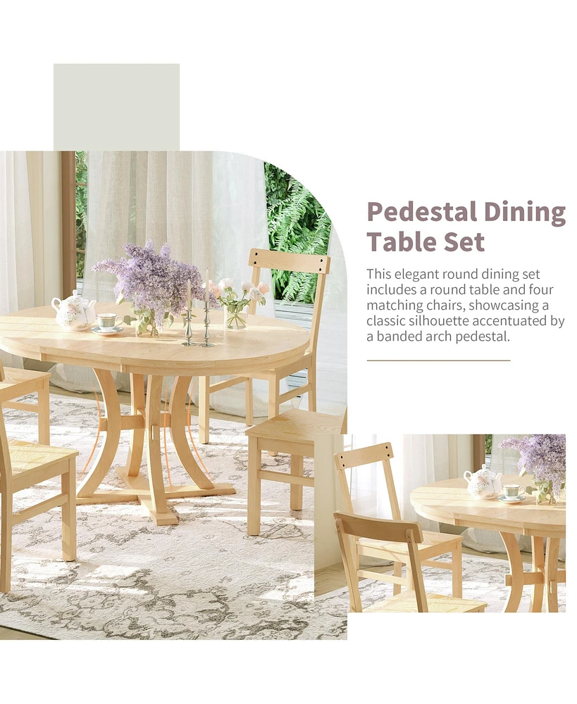 Streamdale Furniture Elegant Pedestal Dining Set Round Table with Extendable Leaf and Matching Chairs