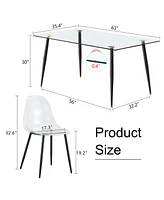 Simplie Fun Sturdy Glass Dining Table and 6 Chairs, Easy to Clean and Assemble