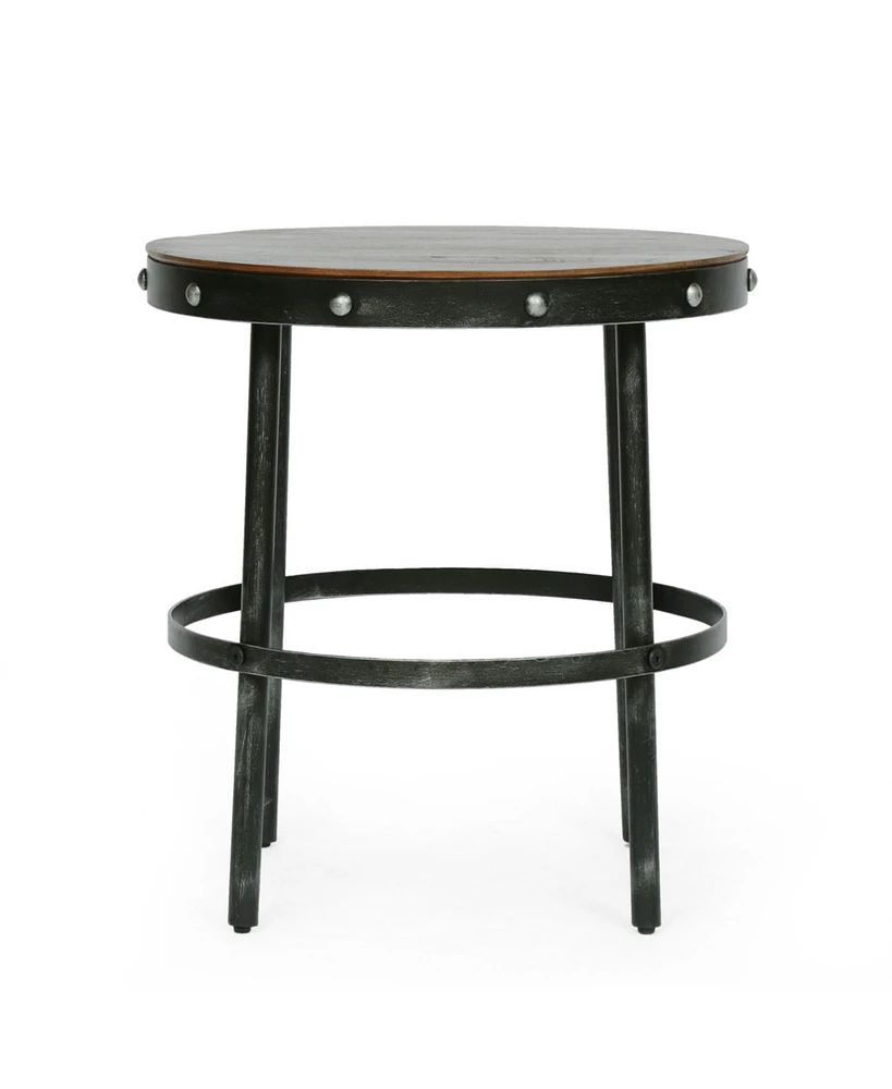 Simplie Fun NHModern Industrial Side Table Mango Wood Top, Distinctive Studded Iron Frame