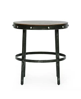 Simplie Fun NHModern Industrial Side Table Mango Wood Top, Distinctive Studded Iron Frame