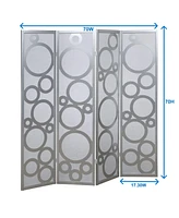 4-Panel Wood Room Divider with Circle Pattern