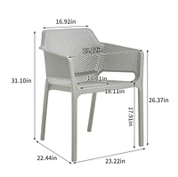 Streamdale Furniture 3 piece plastic arm chair Bistro Grs Premium Ocean Plastic, Light grey