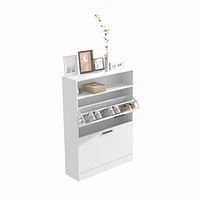 Versatile Flip-Top Shoe Cabinet Adjustable Storage, Durable Mdf Construction