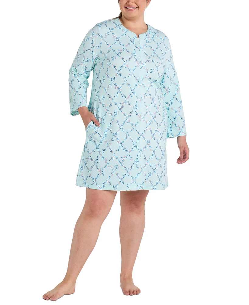 Miss Elaine Plus Quilted Floral Long-Sleeve Robe