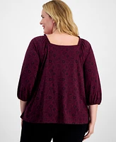 Style & Co Plus Millies Square-Neck 3/4-Sleeve Top