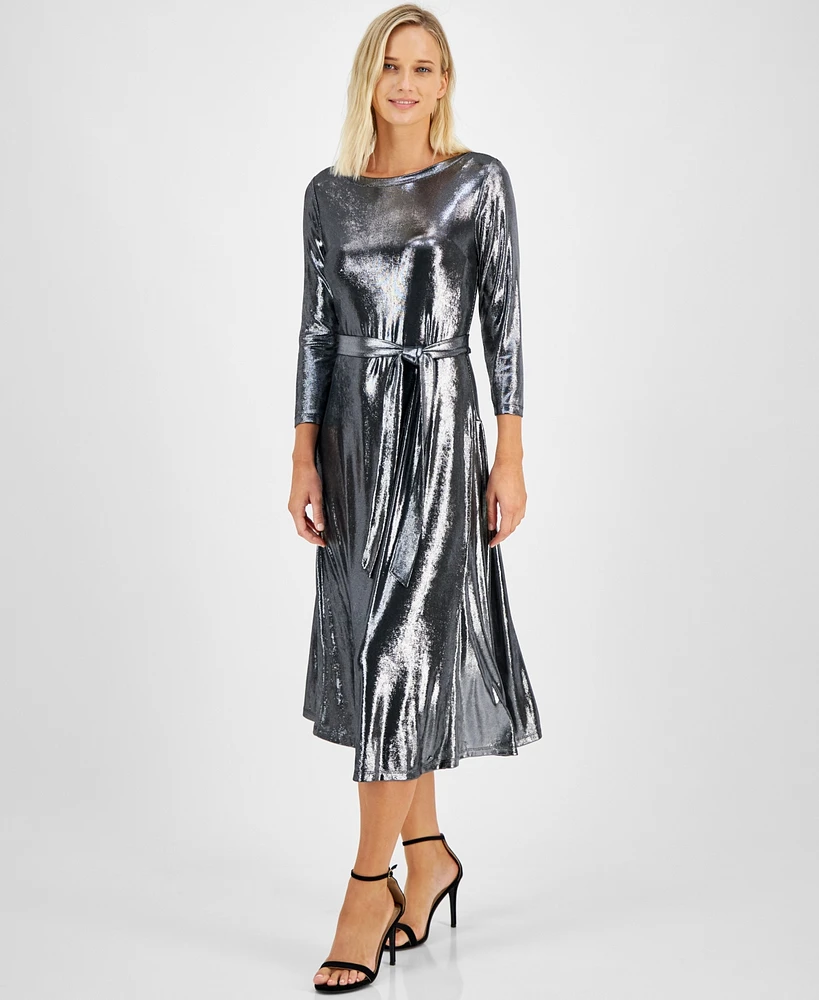 Tommy Hilfiger Women's Shine Metallic Tie-Waist Dress