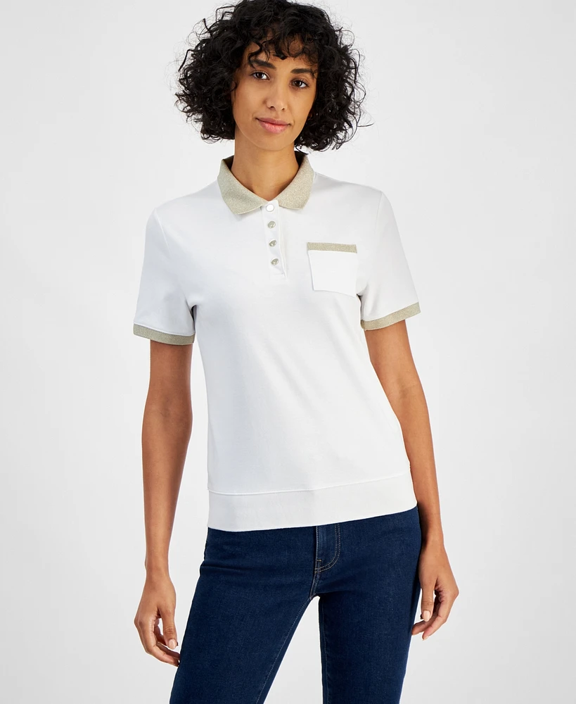 Tommy Hilfiger Women's Cotton Contrast-Trim Polo Top