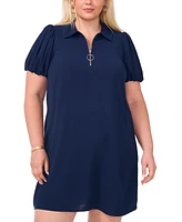 Msk Plus Collared-Zip-Neck Short-Sleeve Shift Dress