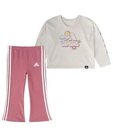 adidas Baby Girls 2-Piece Long Sleeve Graphic Heather Tee Flare Pant Set