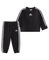 adidas Baby Boys Microfleece Crewneck Pullover and Joggers, 2 Piece Set