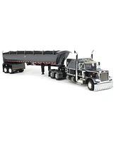 Dcp 1/64 Black & Gray Peterbilt Flattop Sleeper Round Dump Trailer