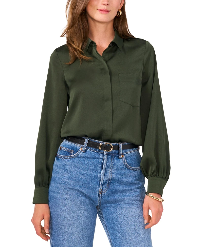 Vince Camuto Women's Long-Sleeve Satin Button-Front Top