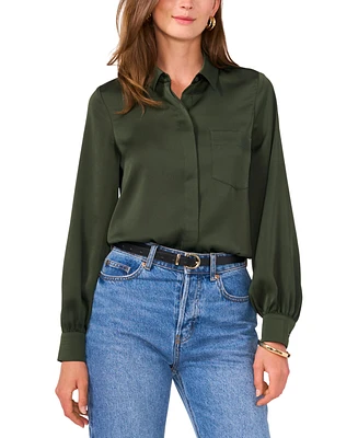 Vince Camuto Women's Long-Sleeve Satin Button-Front Top