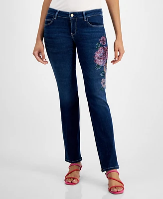 Guess Women's Hermosa Low-Rise Floral-Graphic Jeans