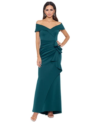 Xscape Petite Off-The-Shoulder Ruffle Gown