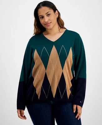 Tommy Hilfiger Plus Argyle Colorblocked Sweater