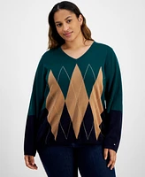 Tommy Hilfiger Plus Argyle Colorblocked Sweater