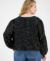 Tommy Hilfiger Plus Metallic-Dot Bloused Top