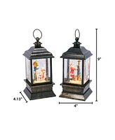 Gerson International Set of 2 Black Lantern Framed Water Globes with Holiday Scenes