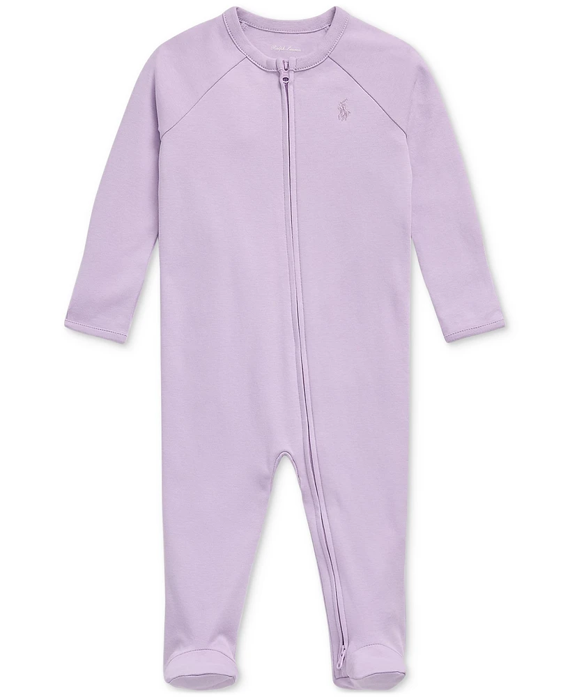 Polo Ralph Lauren Baby Girls Cotton Interlock Footed Zip Coverall