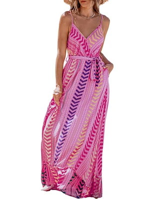 Cupshe Women's Pink V-Neck Belted Maxi Beach Dress
