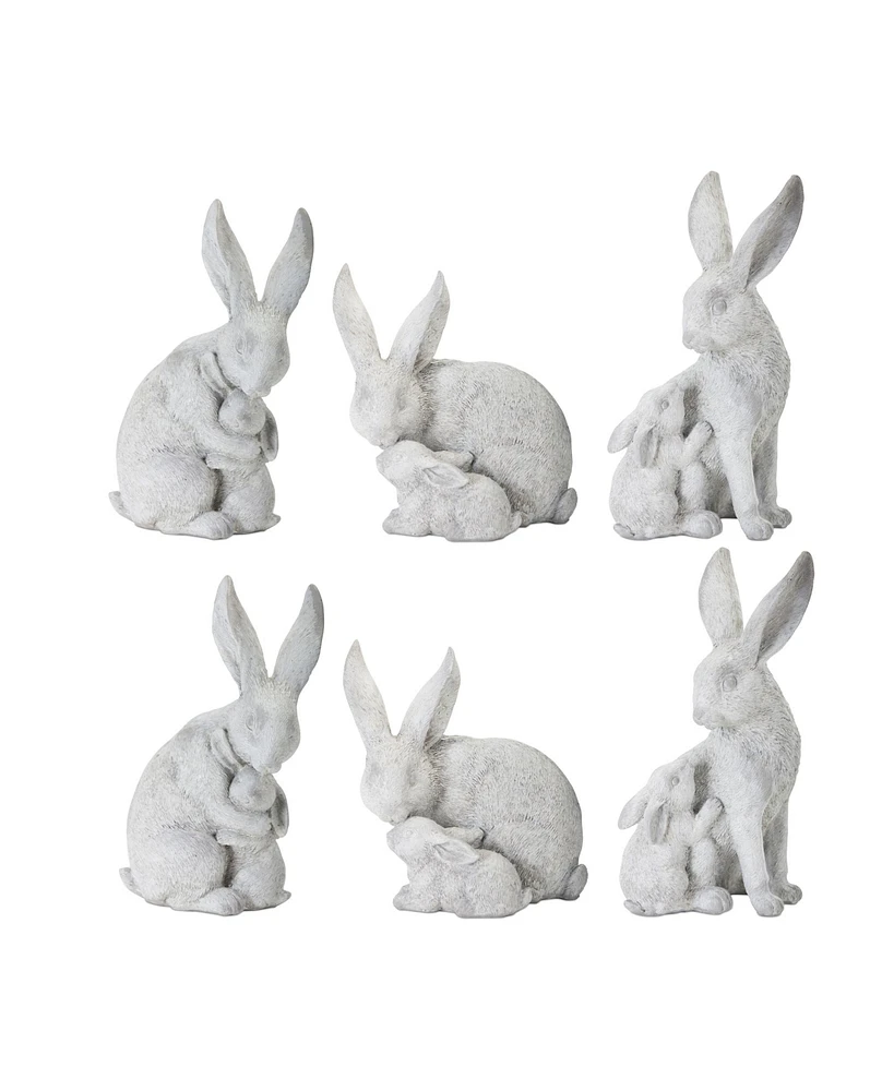 Slickblue White Stone Garden Rabbit With Baby Bunny Figurine (Set of 6)