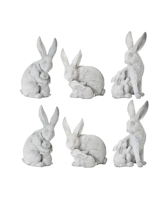 Slickblue White Stone Garden Rabbit With Baby Bunny Figurine (Set of 6)