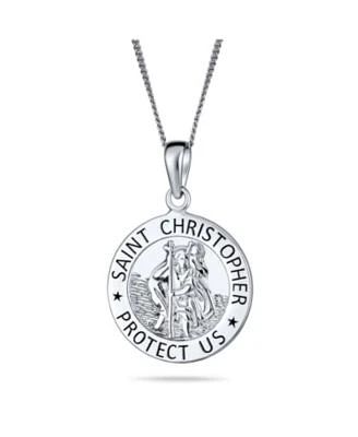 Bling Jewelry Medium Size Parton Of Safe Travel Protect Us Religious Medal Medallion Round Saint Christopher Pendant Necklace For Women Sterling Silver