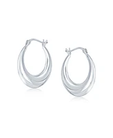 Bling Jewelry Round Circle Finish Crescent Tapered Tube Hoop Earrings For Women Sterling Silver Hinged Notched Post .75 Inch Diameter