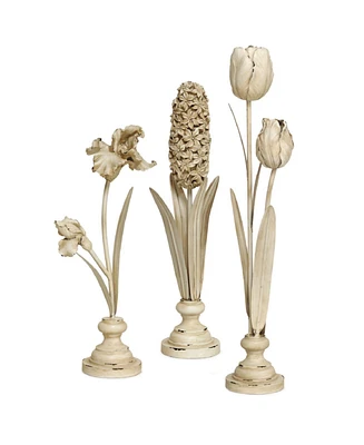 Slickblue Distressed Ivory Floral Stem Sculpture (Set of 3)