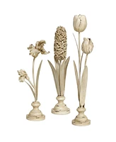 Slickblue Distressed Ivory Floral Stem Sculpture (Set of 3)