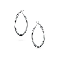 Bling Jewelry Simple Plain Finish Round Tube Hoop Earrings For Women Sterling Silver Hinged Notched Post 1.4 Inch Diameter