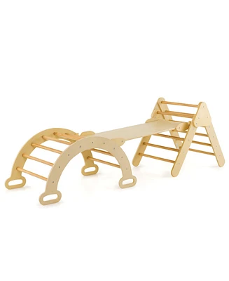 Slickblue 2-in-1 Wooden Kids Climber Toys with Triangle Arch Ramp