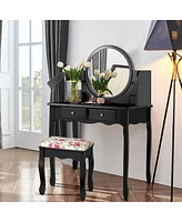 Sugift Makeup Vanity Table Set with 360° Pivoted Round Mirror