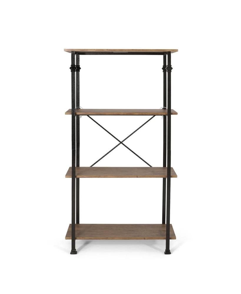 Streamdale Furniture Modern Industrial 4-Layer Faux Wood Bookshelf with Iron Frame