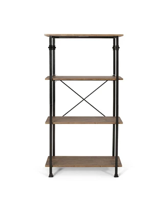 Simplie Fun Modern Industrial 4-Layer Faux Wood Bookshelf with Iron Frame