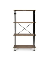 Simplie Fun Modern Industrial 4-Layer Faux Wood Bookshelf with Iron Frame