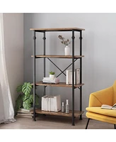 Streamdale Furniture Modern Industrial 4-Layer Faux Wood Bookshelf with Iron Frame